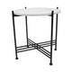 Azik Accent Table | 16" Round White Marble-Look Glass Top | Black Iron