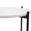 Azik Accent Table | 16" Round White Marble-Look Glass Top | Black Iron