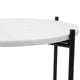 Azik Accent Table | 16" Round White Marble-Look Glass Top | Black Iron