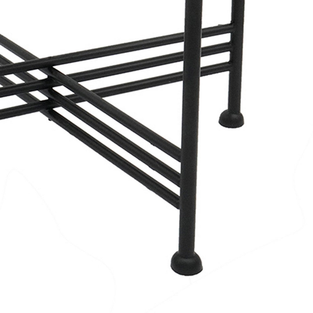 Azik Accent Table | 16" Round White Marble-Look Glass Top | Black Iron