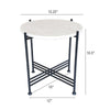 Azik Accent Table | 16" Round White Marble-Look Glass Top | Black Iron