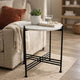 Azik Accent Table | 16" Round White Marble-Look Glass Top | Black Iron