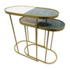 2pc Nesting Table Set | Marble Inlay Oval Top in White & Green | Gold Iron