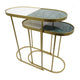 2pc Nesting Table Set | Marble Inlay Oval Top in White & Green | Gold Iron
