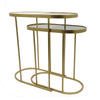 2pc Nesting Table Set | Marble Inlay Oval Top in White & Green | Gold Iron