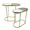 2pc Nesting Table Set | Marble Inlay Oval Top in White & Green | Gold Iron