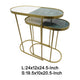 2pc Nesting Table Set | Marble Inlay Oval Top in White & Green | Gold Iron