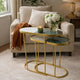 2pc Nesting Table Set | Marble Inlay Oval Top in White & Green | Gold Iron