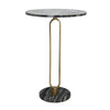 Side End Table | 16" Round Marble Top | U-Shaped Gold Metal Stem | Black