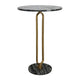 Side End Table | 16" Round Marble Top | U-Shaped Gold Metal Stem | Black