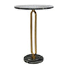 Side End Table | 16" Round Marble Top | U-Shaped Gold Metal Stem | Black