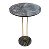 Side End Table | 16" Round Marble Top | U-Shaped Gold Metal Stem | Black