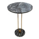 Side End Table | 16" Round Marble Top | U-Shaped Gold Metal Stem | Black