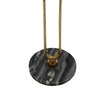 Side End Table | 16" Round Marble Top | U-Shaped Gold Metal Stem | Black
