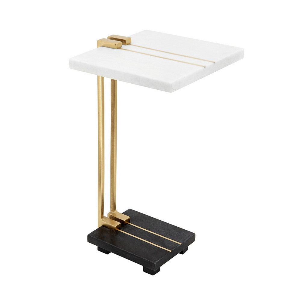Dani Side End Table | 13" Square Top | C Shape | White & Black Marble