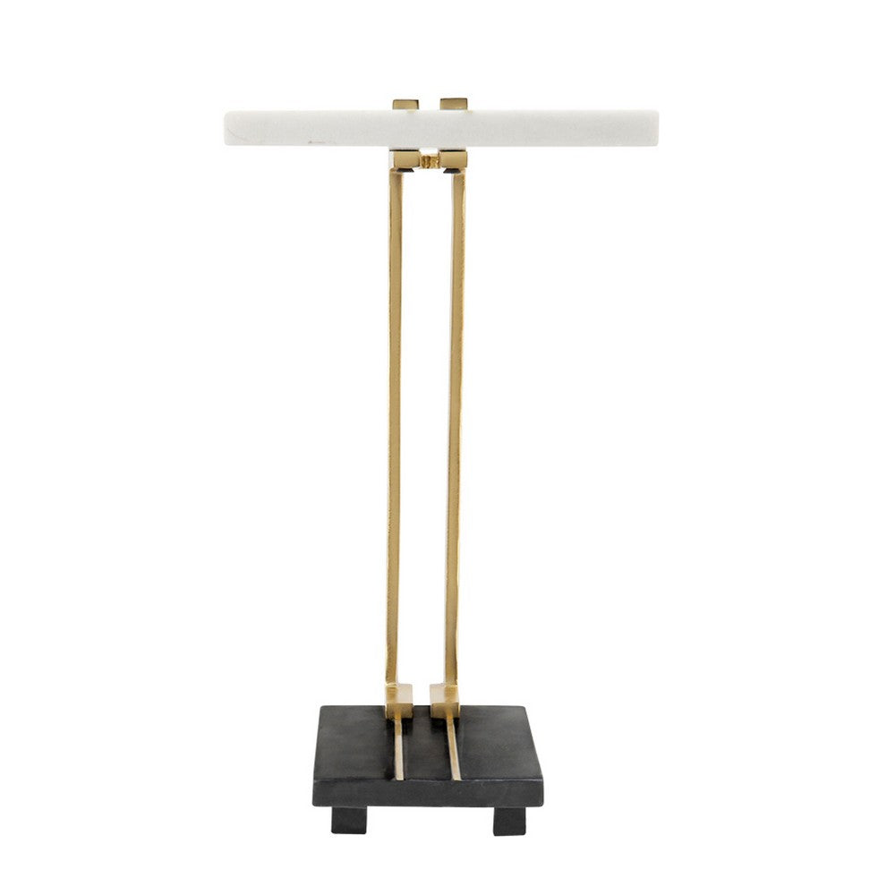 Dani Side End Table | 13" Square Top | C Shape | White & Black Marble