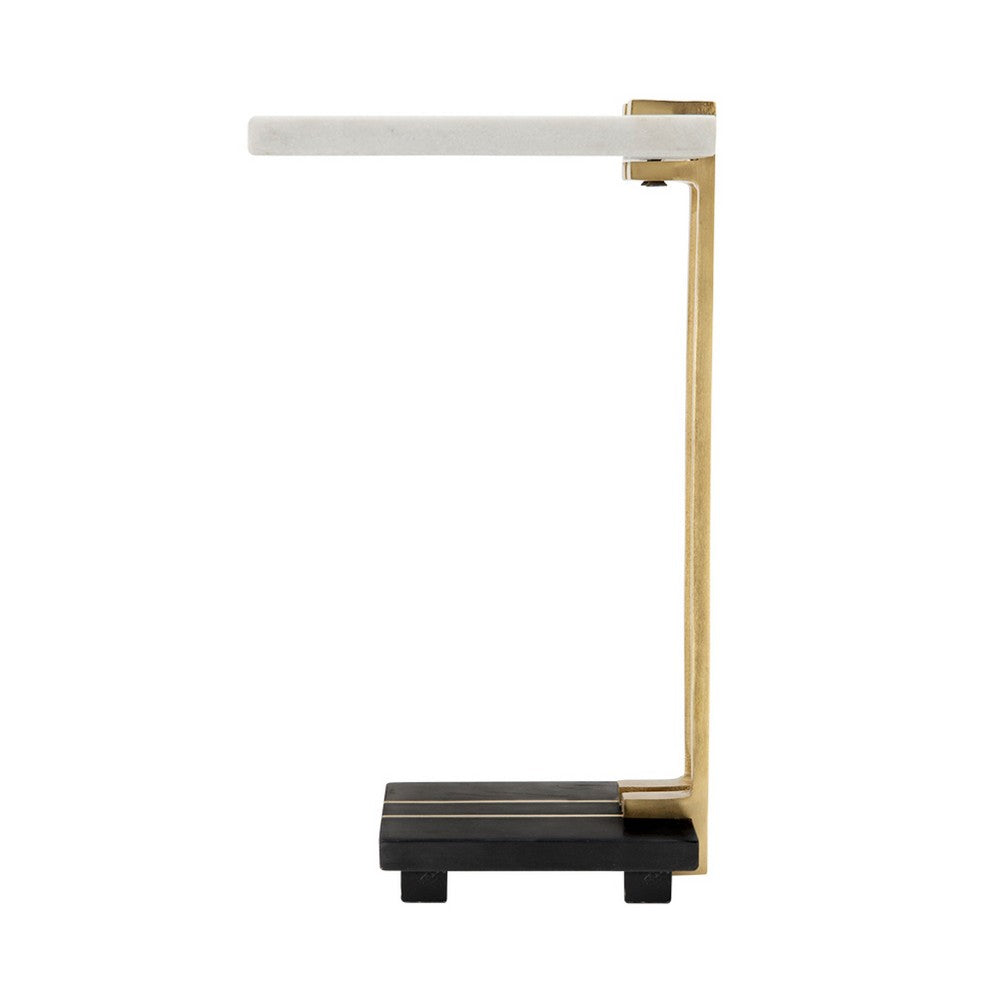Dani Side End Table | 13" Square Top | C Shape | White & Black Marble