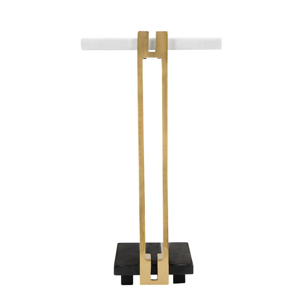 Dani Side End Table | 13" Square Top | C Shape | White & Black Marble