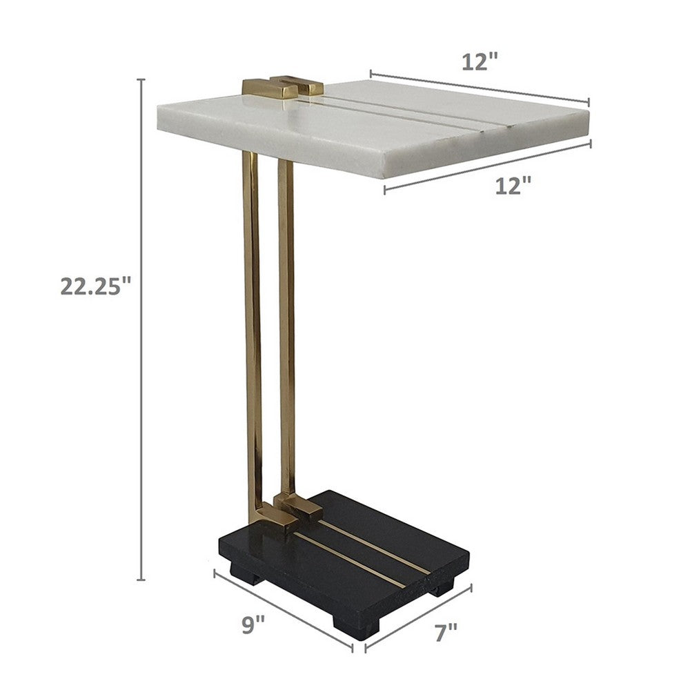 Dani Side End Table | 13" Square Top | C Shape | White & Black Marble