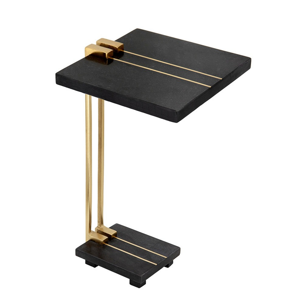 Dani Side End Table | 13" Square Top | C Shape | Black Marble | Gold