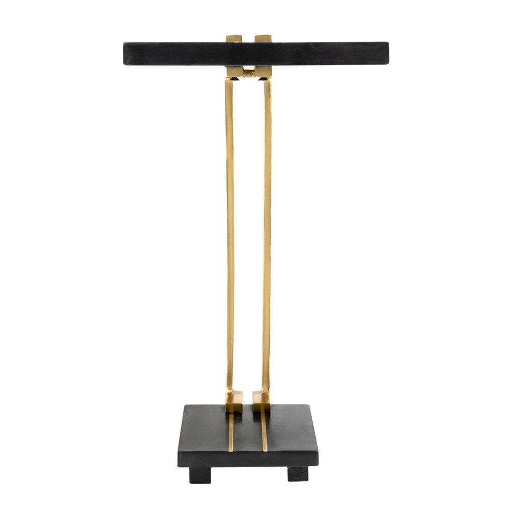 Dani Side End Table | 13" Square Top | C Shape | Black Marble | Gold