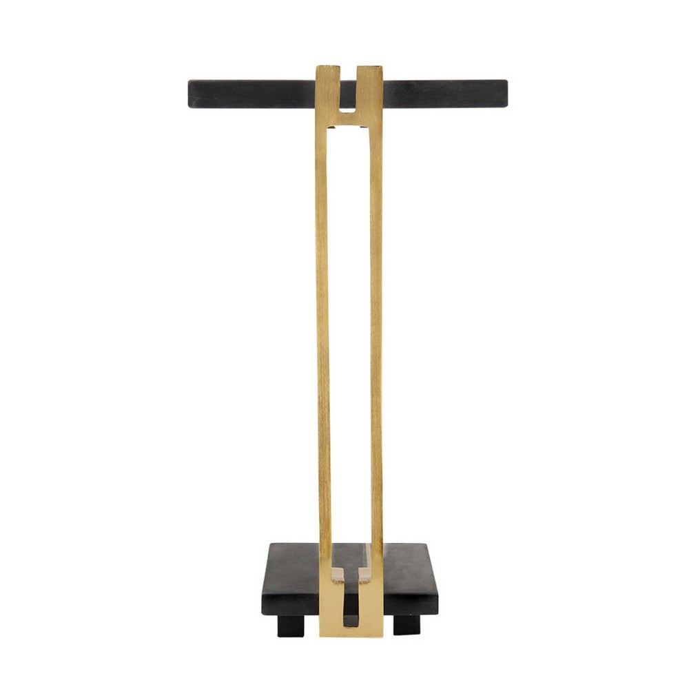 Dani Side End Table | 13" Square Top | C Shape | Black Marble | Gold