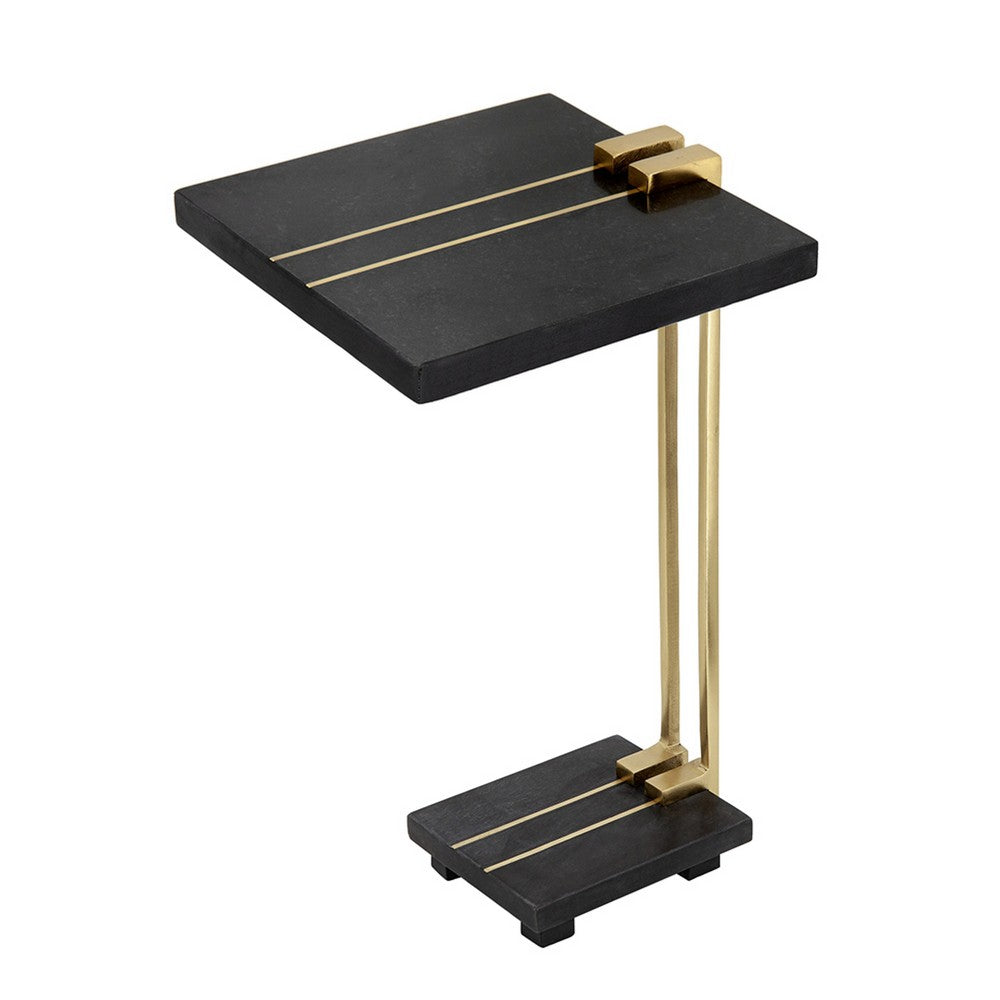 Dani Side End Table | 13" Square Top | C Shape | Black Marble | Gold