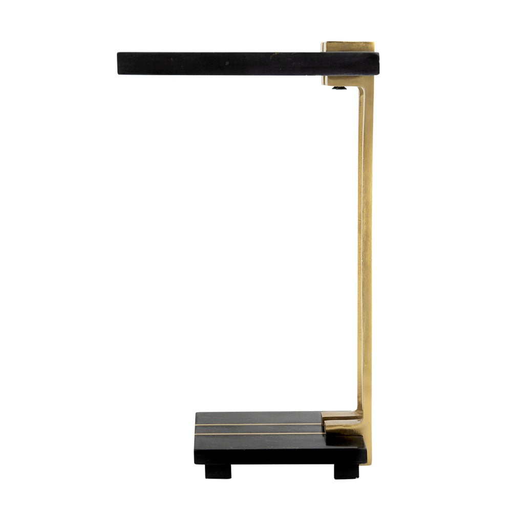 Dani Side End Table | 13" Square Top | C Shape | Black Marble | Gold