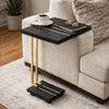 Dani Side End Table | 13" Square Top | C Shape | Black Marble | Gold