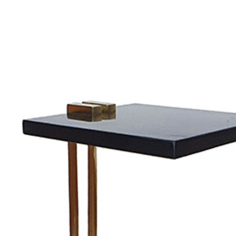 Dani Side End Table | Square Black Marble Top & Base | C Shape | 13"