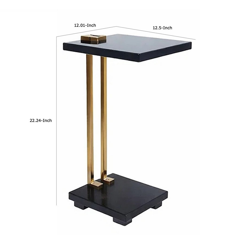 Dani Side End Table | Square Black Marble Top & Base | C Shape | 13"