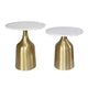 Side End Table Set of 2 | Round White Marble Top | Bell-Shaped Gold Base