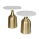 Side End Table Set of 2 | Round White Marble Top | Bell-Shaped Gold Base
