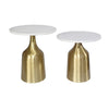 Side End Table Set of 2 | Round White Marble Top | Bell-Shaped Gold Base