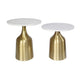 Side End Table Set of 2 | Round White Marble Top | Bell-Shaped Gold Base