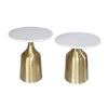 Side End Table Set of 2 | Round White Marble Top | Bell-Shaped Gold Base