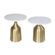 Side End Table Set of 2 | Round White Marble Top | Bell-Shaped Gold Base