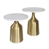 Side End Table Set of 2 | Round White Marble Top | Bell-Shaped Gold Base