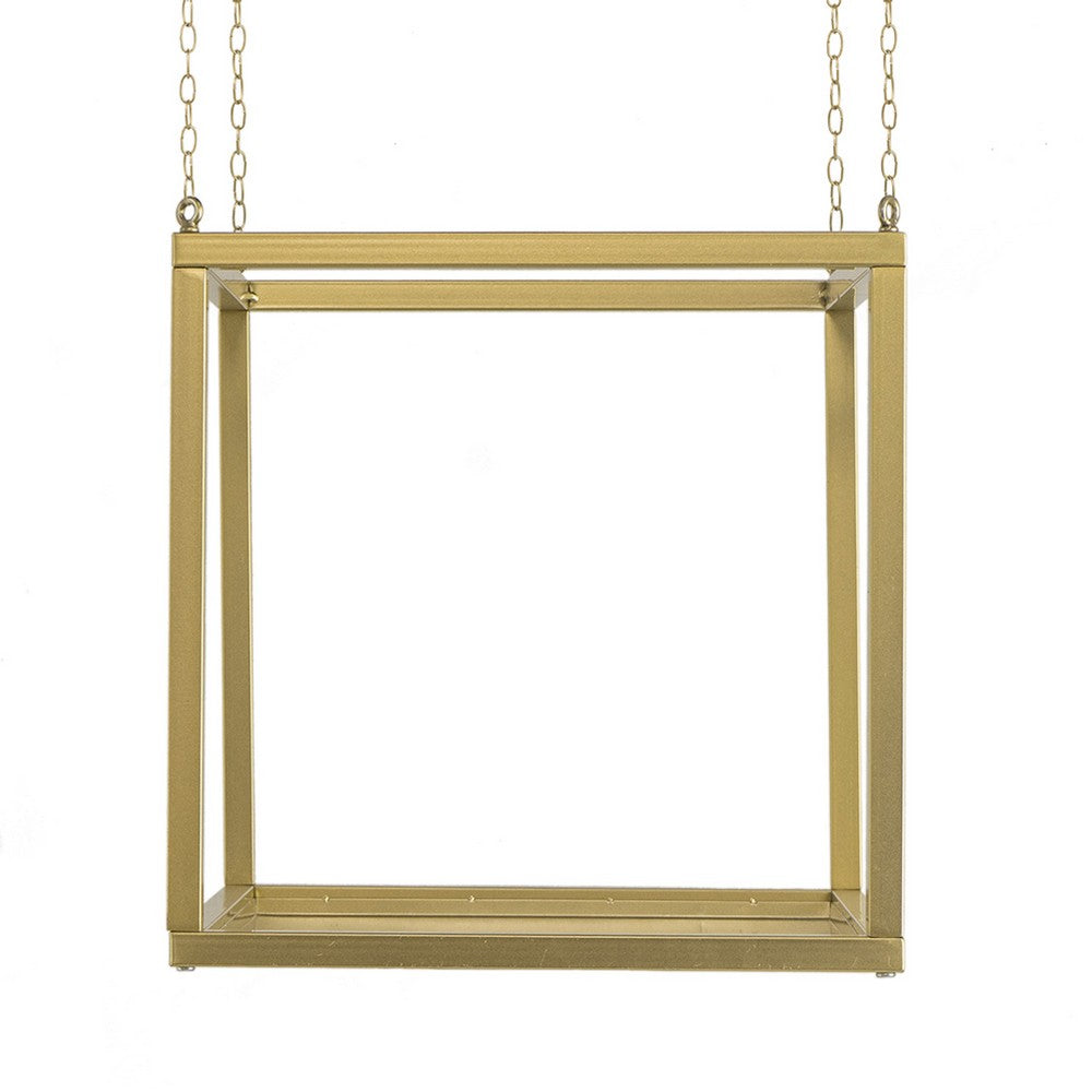 Hanging Open Plant Shelf with Chain | 20" Square Gold Iron Frame