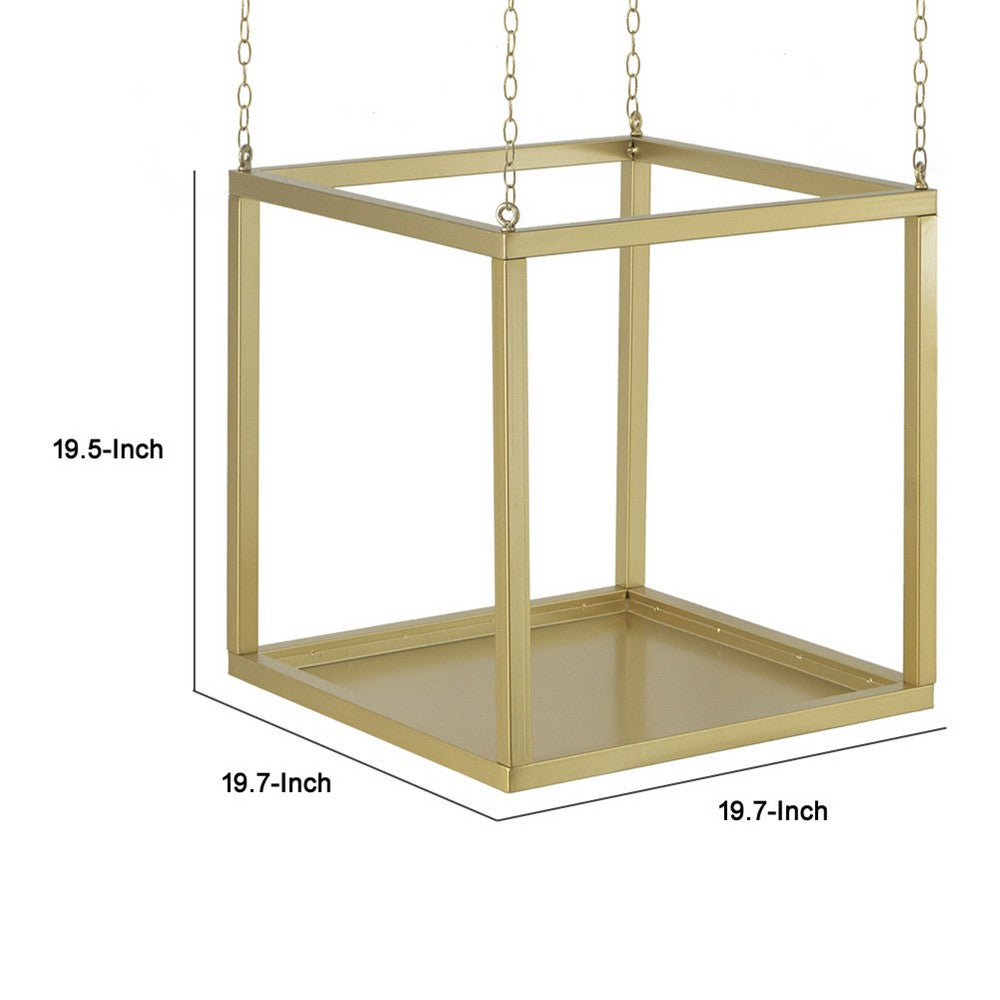 Hanging Open Plant Shelf with Chain | 20" Square Gold Iron Frame