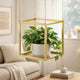 Hanging Open Plant Shelf with Chain | 20" Square Gold Iron Frame