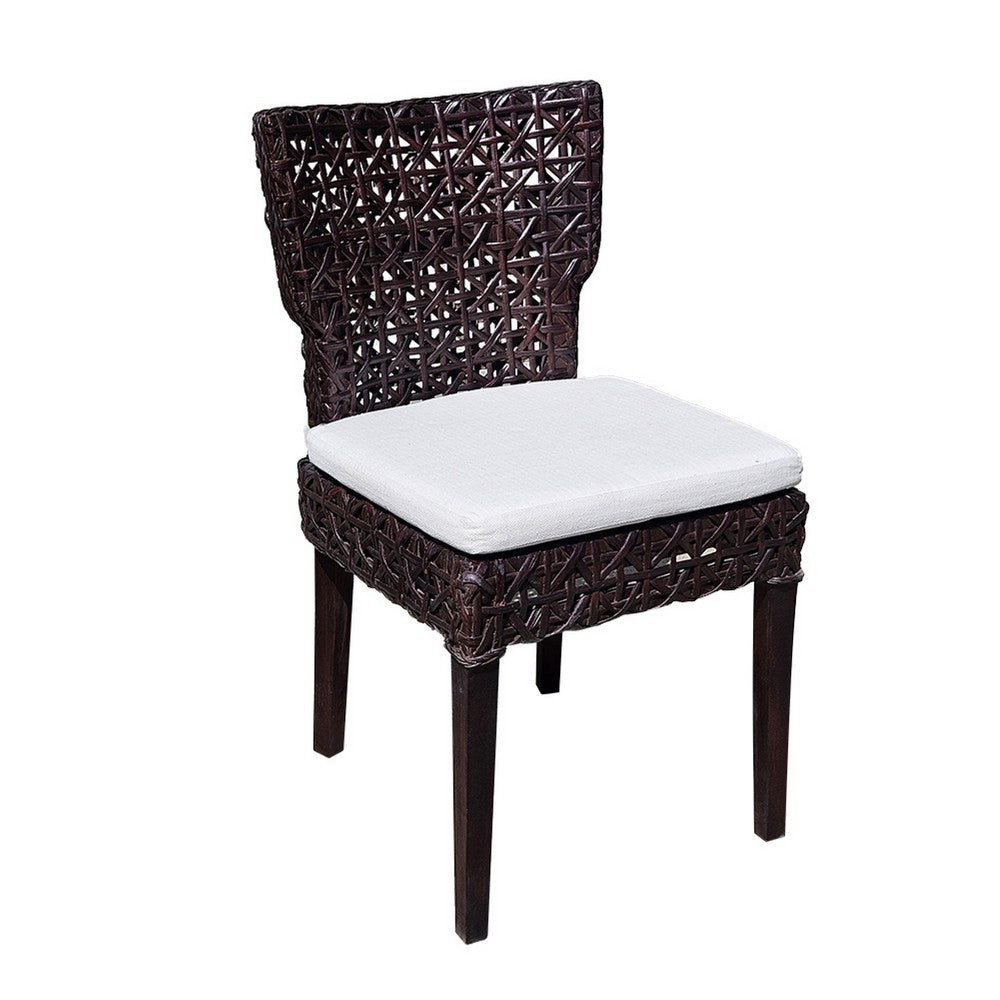 Dining Side Chair | Rattan Woven Seat & Back | Modern Black Wood Frame