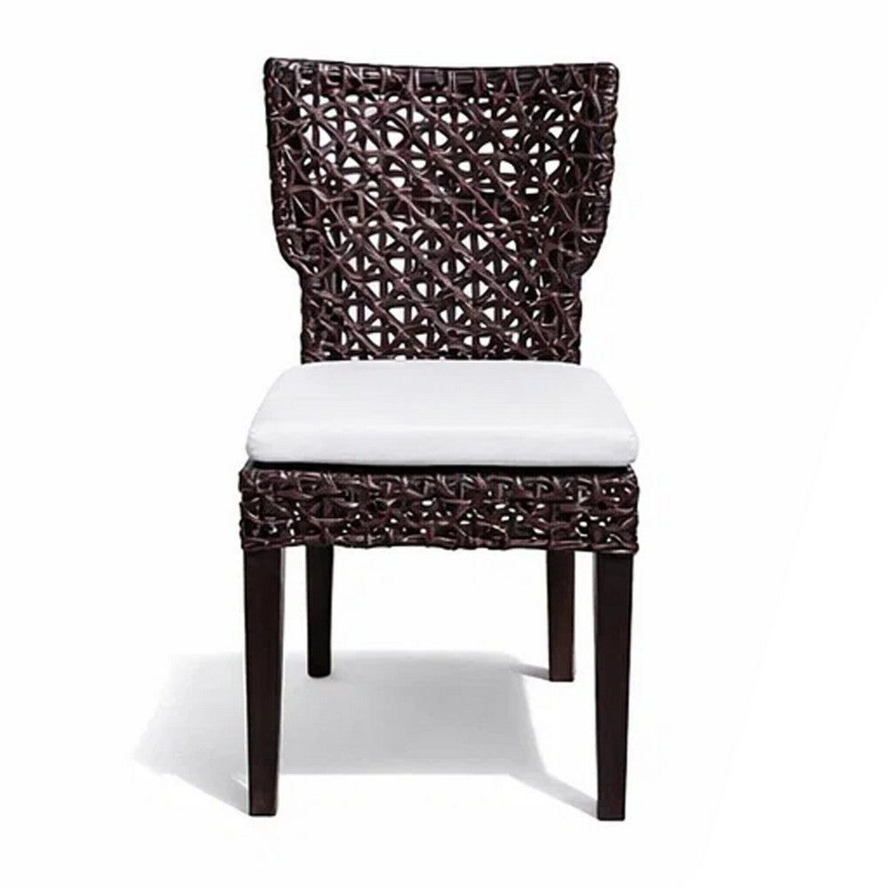 Dining Side Chair | Rattan Woven Seat & Back | Modern Black Wood Frame