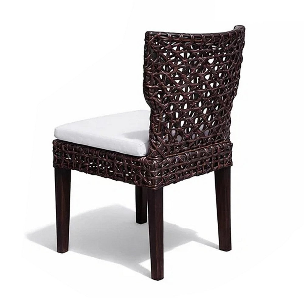 Dining Side Chair | Rattan Woven Seat & Back | Modern Black Wood Frame