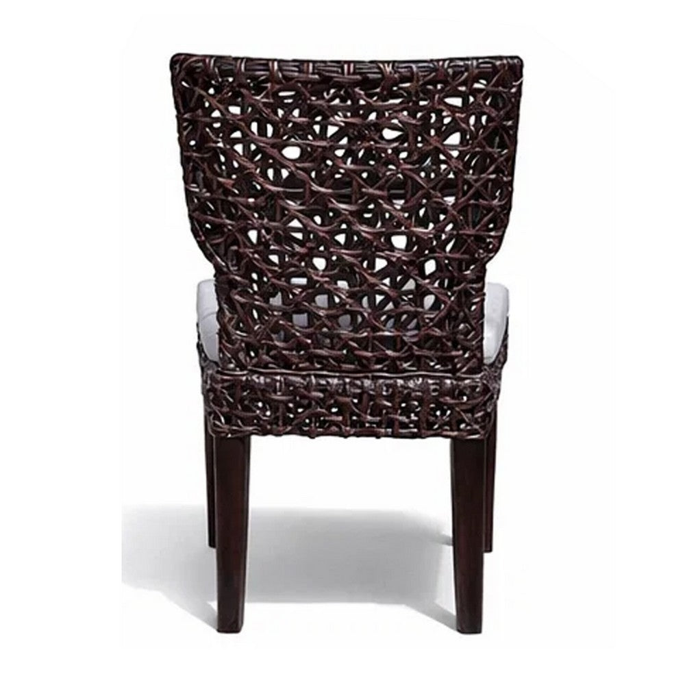 Dining Side Chair | Rattan Woven Seat & Back | Modern Black Wood Frame
