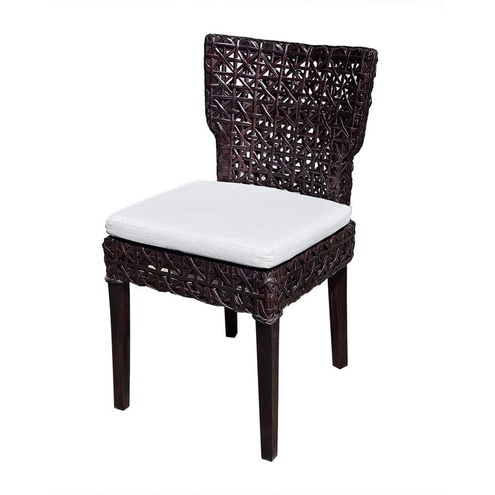 Dining Side Chair | Rattan Woven Seat & Back | Modern Black Wood Frame