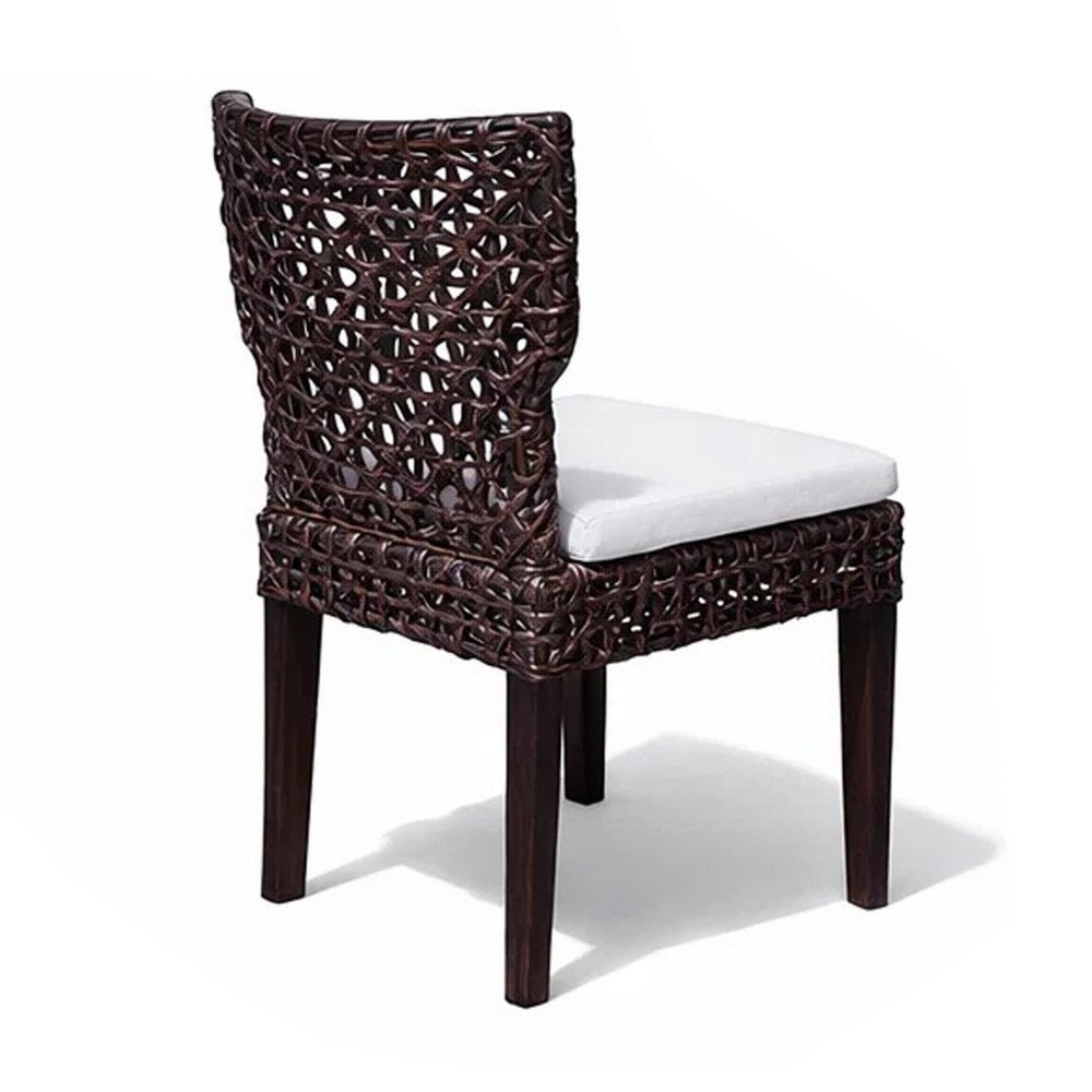 Dining Side Chair | Rattan Woven Seat & Back | Modern Black Wood Frame