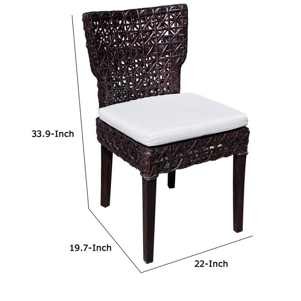 Dining Side Chair | Rattan Woven Seat & Back | Modern Black Wood Frame