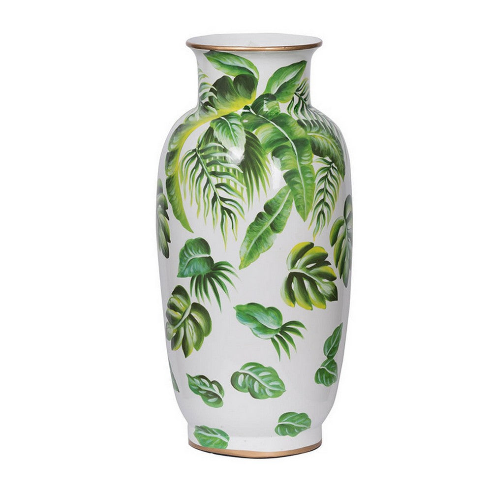 Jesu Decorative Botanical Flamingo Vase | White Green Porcelain | 16"