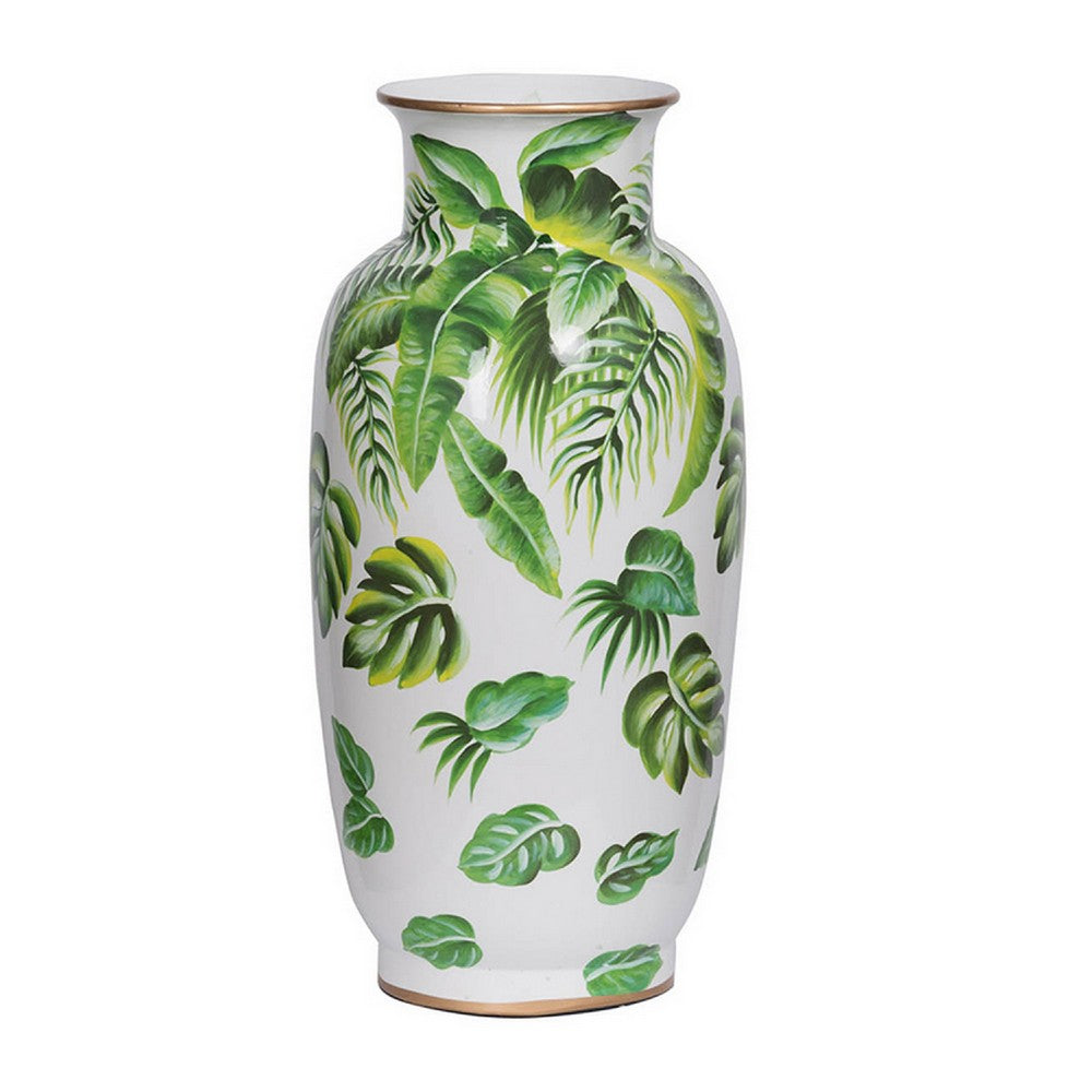Jesu Decorative Botanical Flamingo Vase | White Green Porcelain | 16"